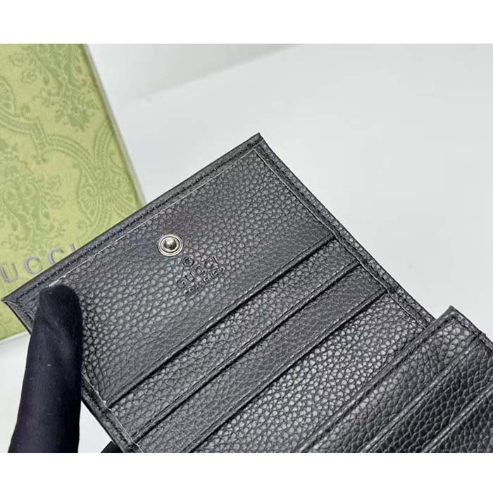 G*u*i gg unisex leather card case wallet black leather double g style ‎456126 17wen 1000