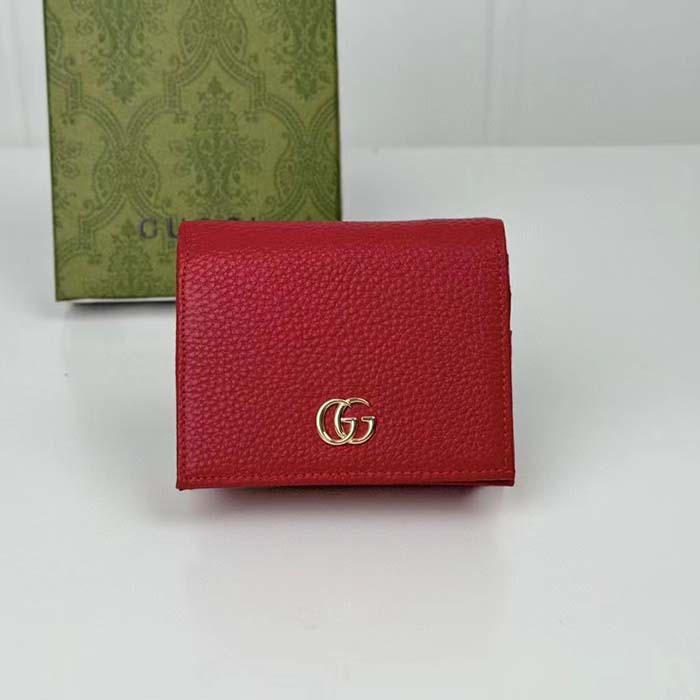 G*u*i gg unisex leather card case wallet hibiscus red metal-free tanned leather double g style ‎456126 cao0g 6433