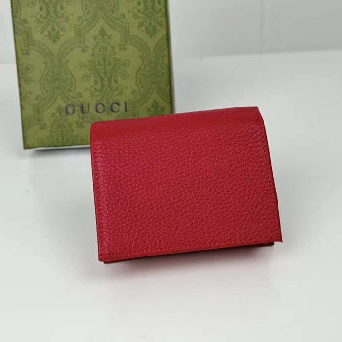 G*u*i gg unisex leather card case wallet hibiscus red metal-free tanned leather double g style ‎456126 cao0g 6433