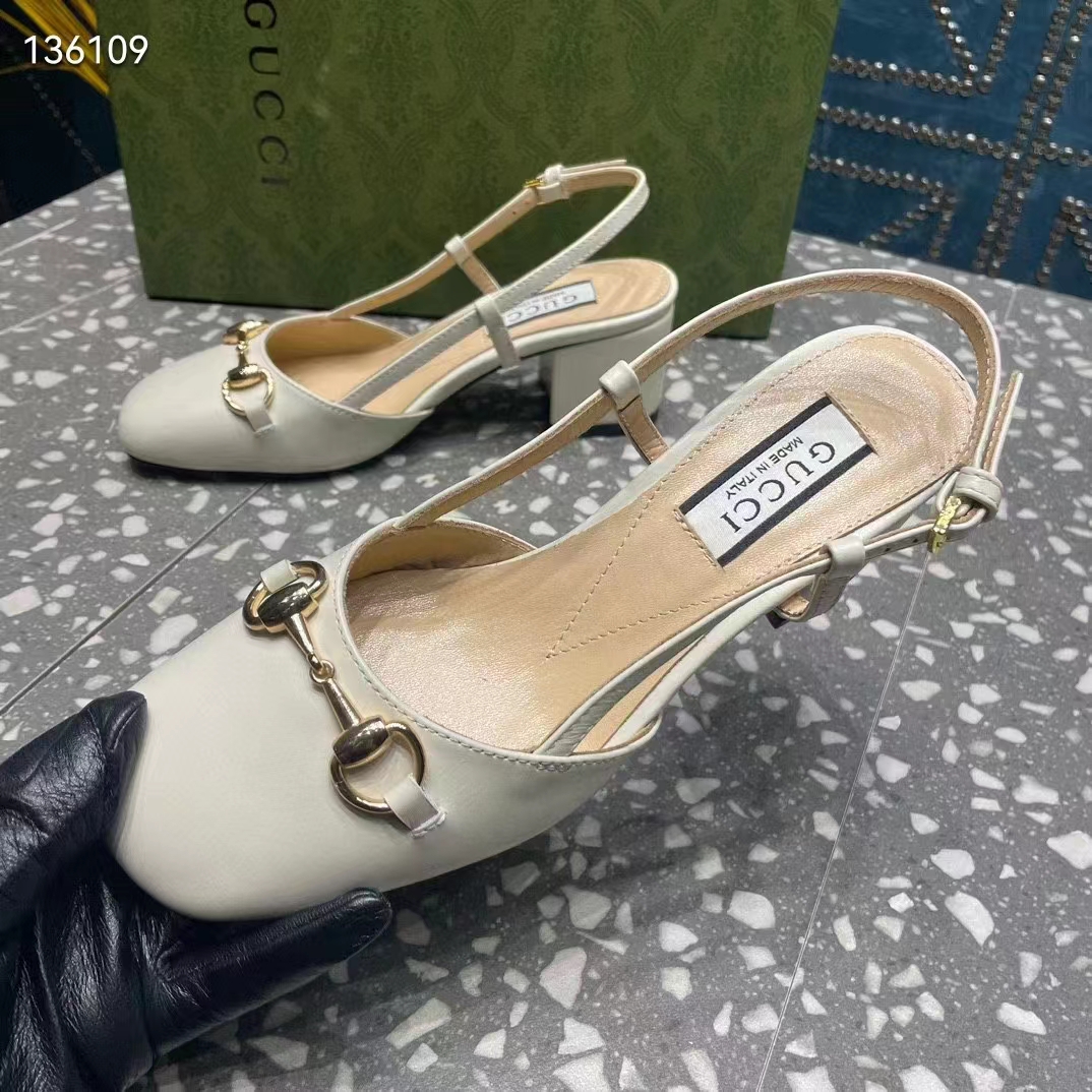 G*u*i gg women horsebit slingback white leather sole ankle buckle closure mid-heel style ‎771601 c9d00 9022