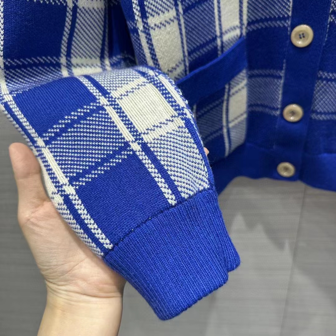 G*u*i men reversible checked wool cardigan v-neck dropped shoulder blue ivory maxi gg
