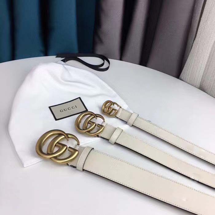 G*u*i unisex gg leather belt double g buckle white leather 2 cm width