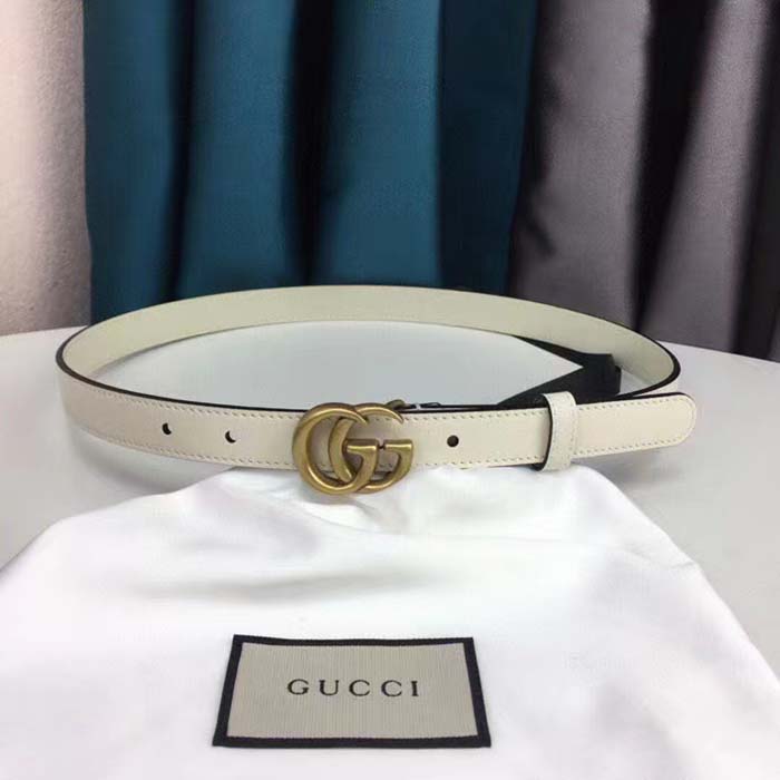 G*u*i unisex gg leather belt double g buckle white leather 2 cm width