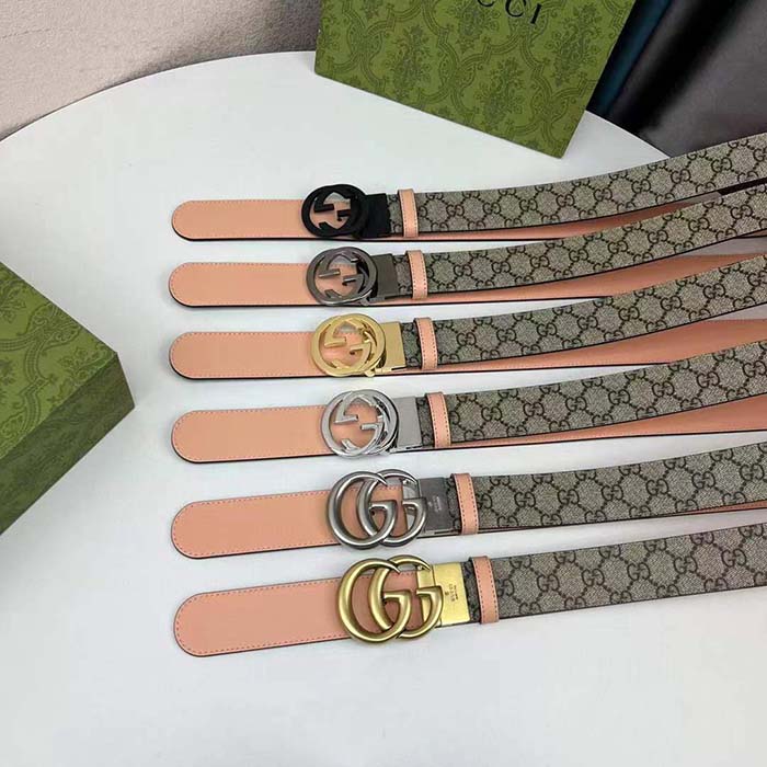 G*u*i unisex gg marmont reversible belt double g buckle 3 cm width beige leather