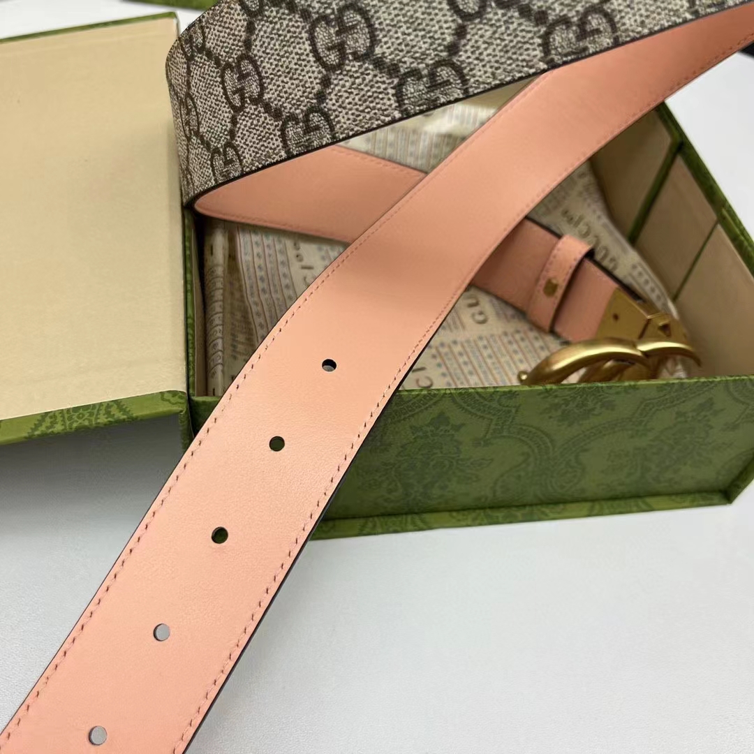 G*u*i unisex gg marmont reversible belt double g buckle 3 cm width beige leather