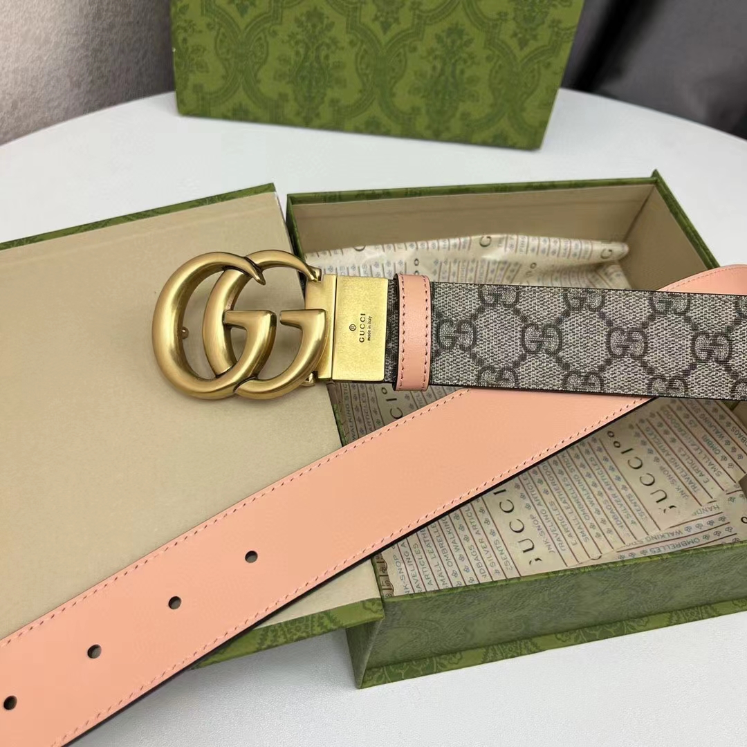 G*u*i unisex gg marmont reversible belt double g buckle 3 cm width beige leather