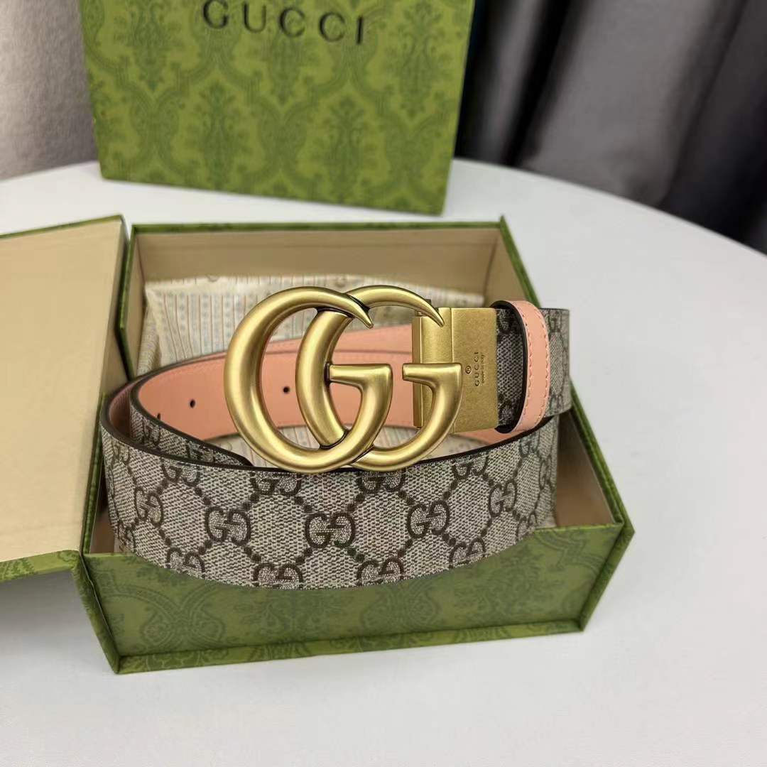G*u*i unisex gg marmont reversible belt double g buckle 3 cm width beige leather