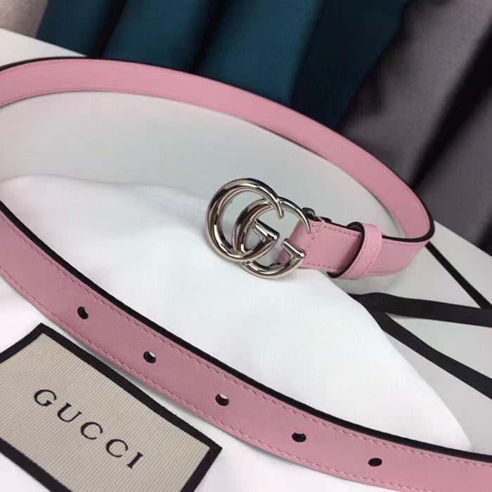 G*u*i unisex gg marmont thin belt light pink leather double g buckle 2 cm width