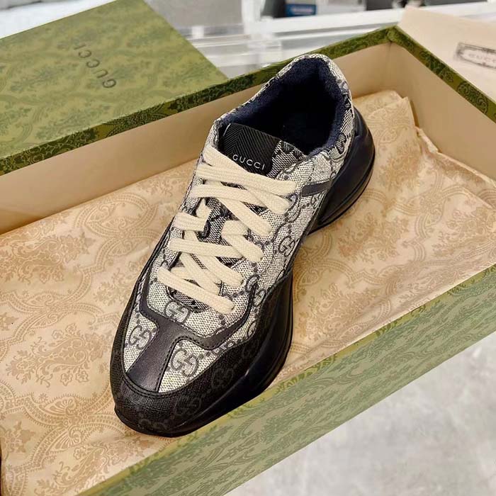 G*u*i unisex gg rhyton sneaker beige blue gg supreme canvas rubber sole low-heel