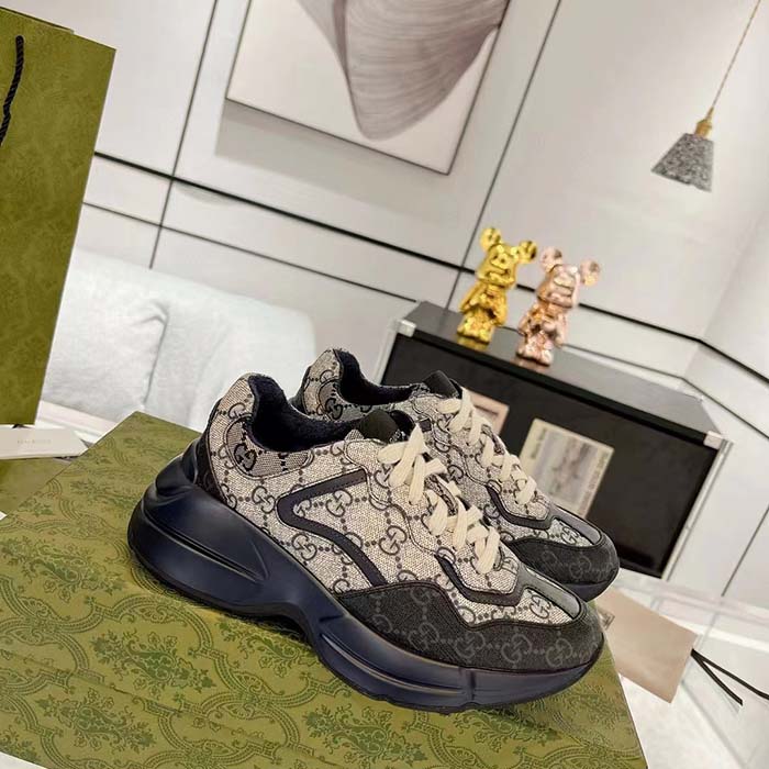 G*u*i unisex gg rhyton sneaker beige blue gg supreme canvas rubber sole low-heel