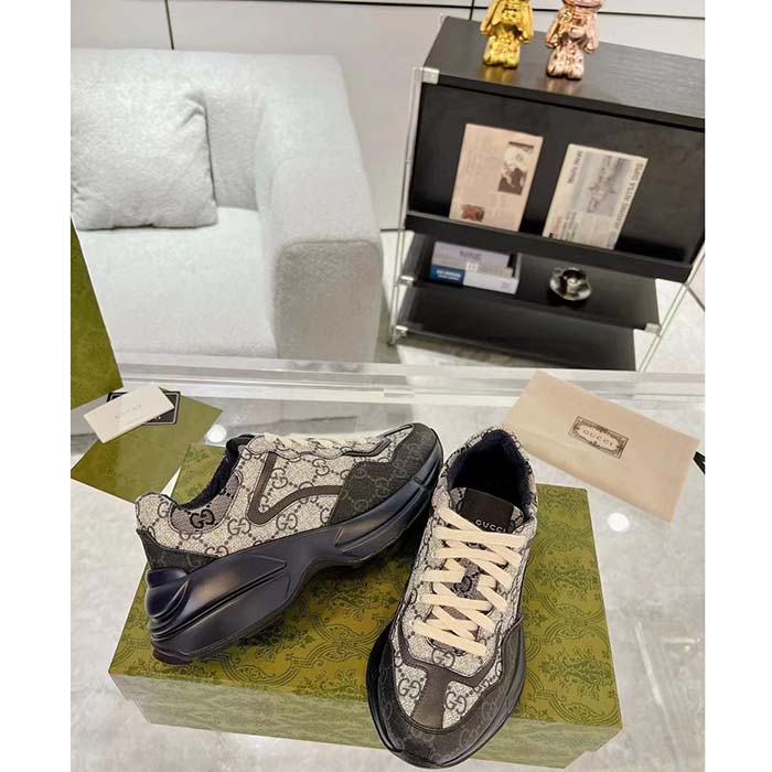 G*u*i unisex gg rhyton sneaker beige blue gg supreme canvas rubber sole low-heel