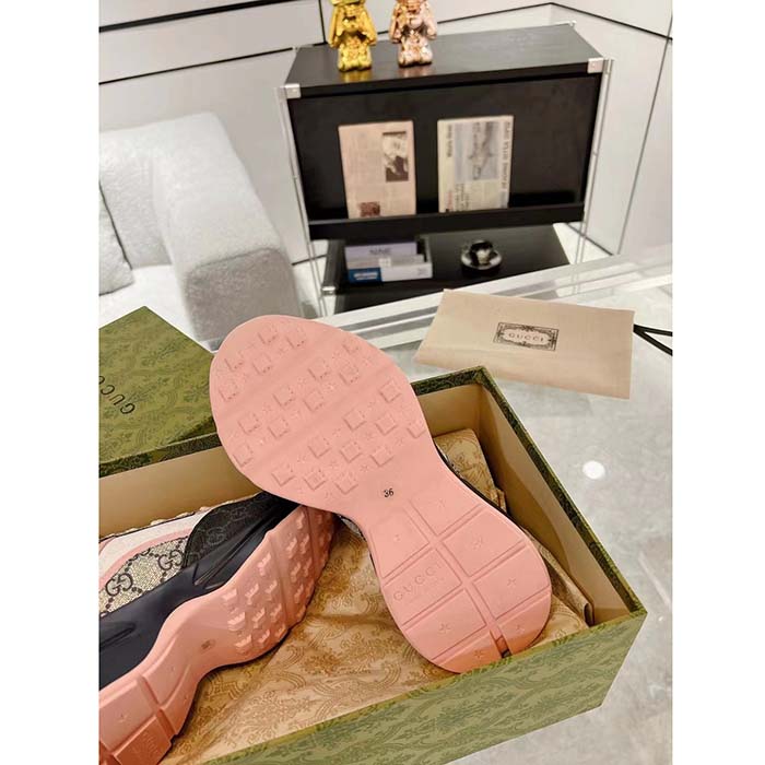 G*u*i unisex gg rhyton sneaker beige blue gg supreme canvas rubber sole mid-heel