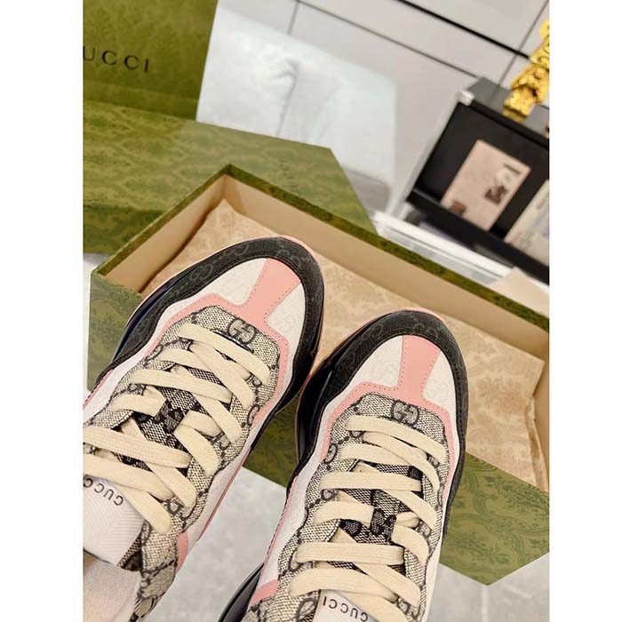 G*u*i unisex gg rhyton sneaker beige blue gg supreme canvas rubber sole mid-heel