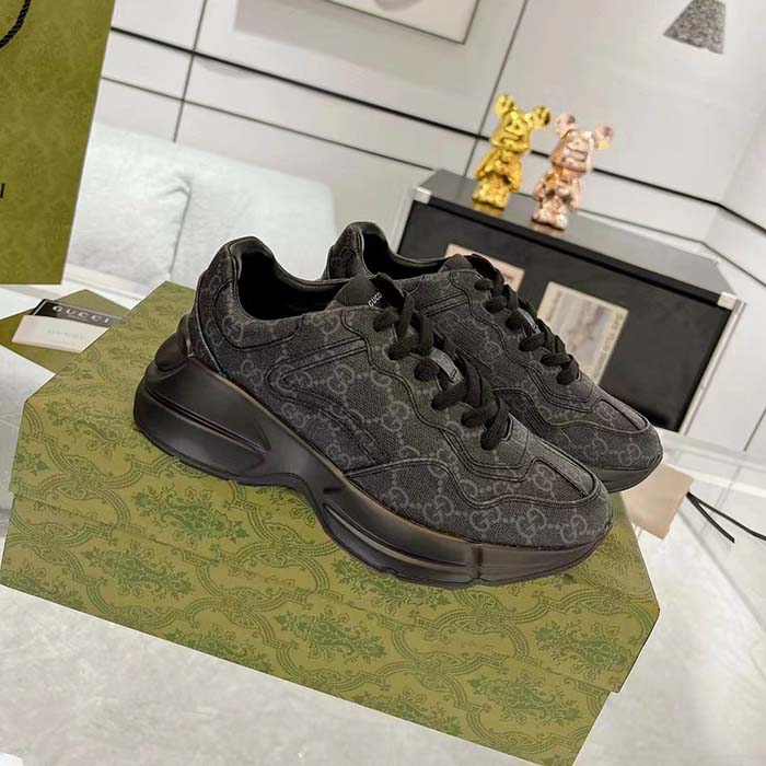 G*u*i unisex gg rhyton sneaker black gg supreme canvas rubber sole mid-heel