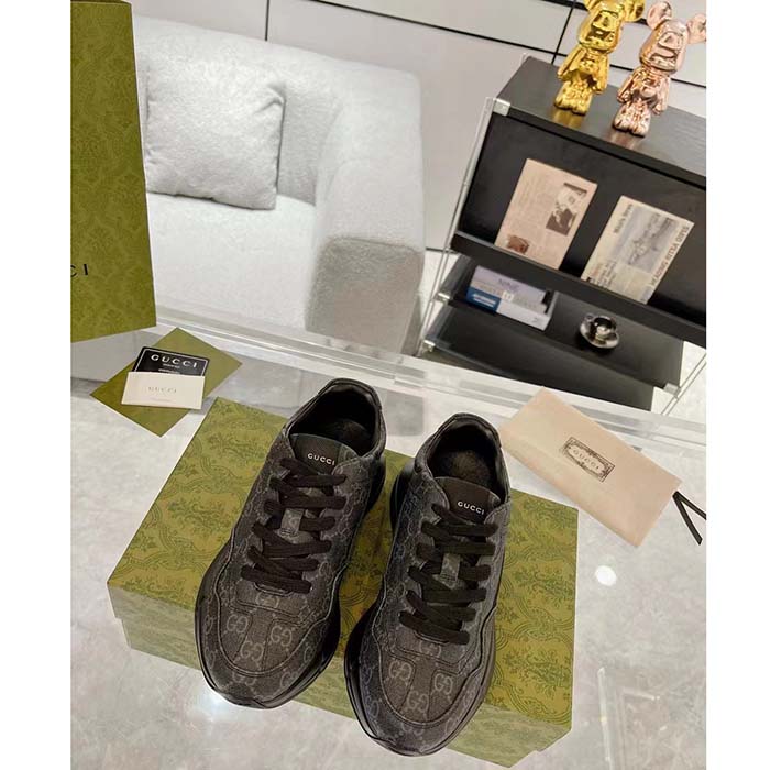 G*u*i unisex gg rhyton sneaker black gg supreme canvas rubber sole mid-heel