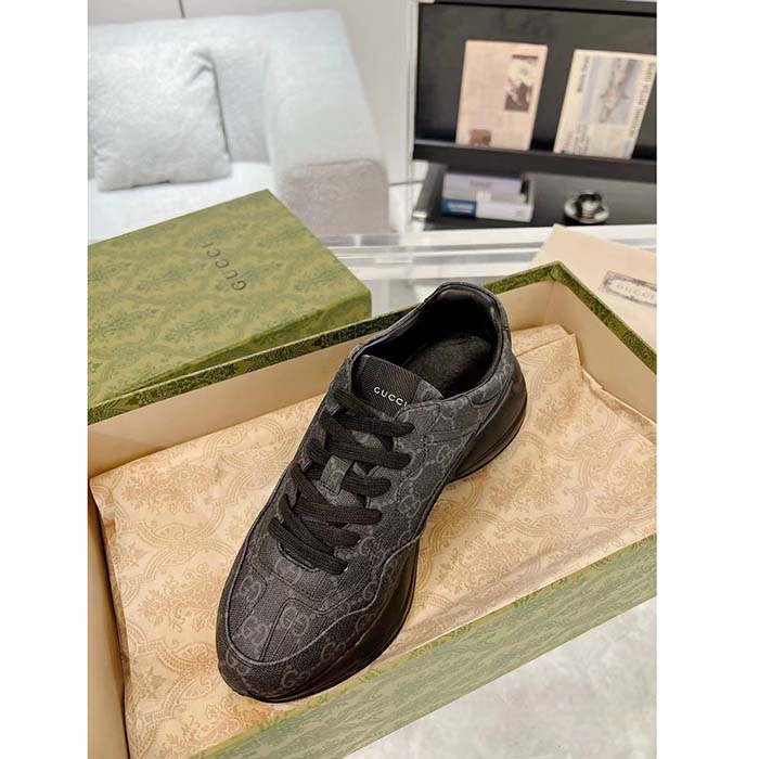 G*u*i unisex gg rhyton sneaker black gg supreme canvas rubber sole mid-heel