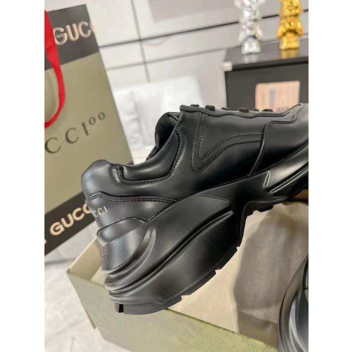 G*u*i unisex gg rhyton sneaker black leather rubber sole lace-up mid-heel
