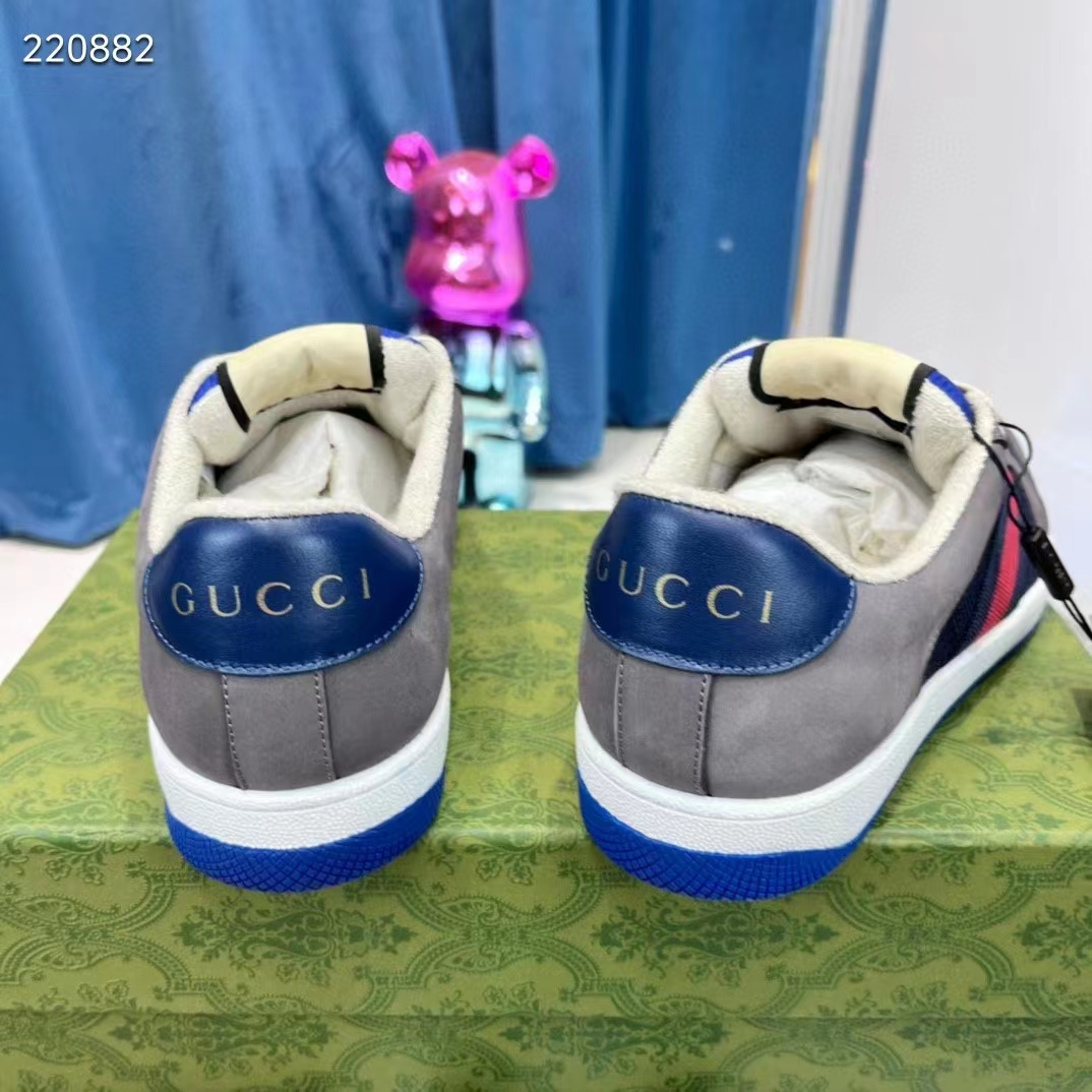 G*u*i unisex gg screener sneaker grey suede maxi gg canvas bi-color rubber low heel style ‎576223 faa3t 4551