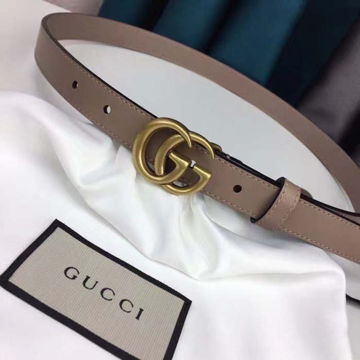 G*u*i unisex gg thin belt double g buckle tan leather 2 cm width