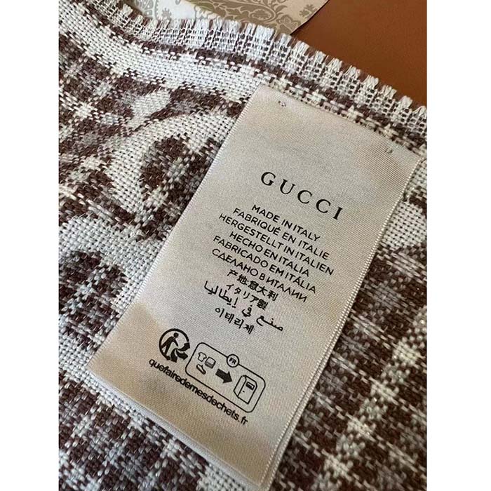G*u*i unisex gg wool jacquard scarf ivory beige houndstooth fringe trim