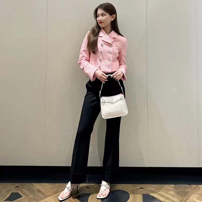 G*u*i women gg cropped tweed jacket sequins pink lined square notch collar style ‎771480 zapkk 5901