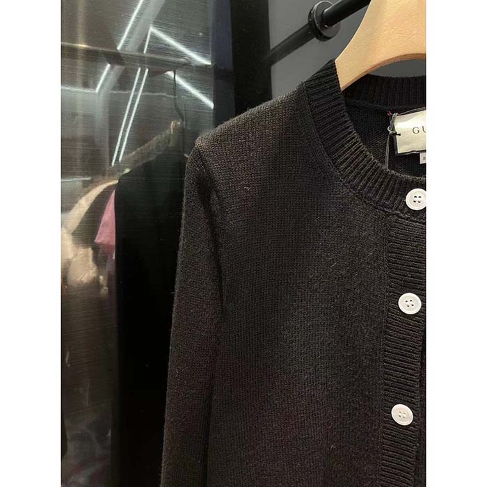 G*u*i women gg extra fine wool cardigan black horsebit intarsia v-neck two front pockets