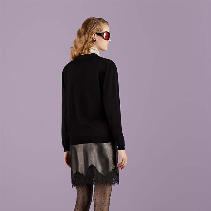 G*u*i women gg extra fine wool cardigan black horsebit intarsia v-neck two front pockets