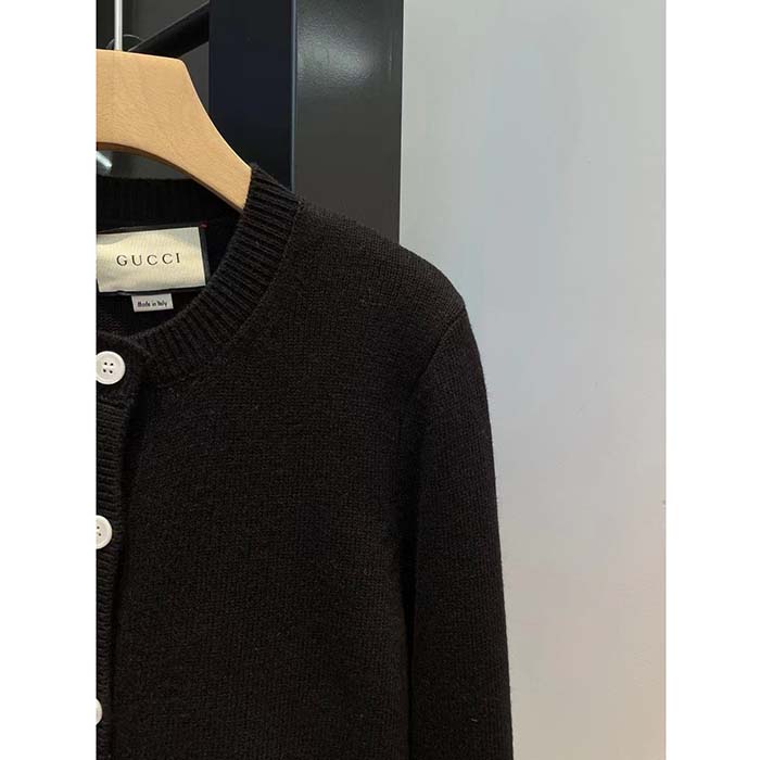 G*u*i women gg extra fine wool cardigan black horsebit intarsia v-neck two front pockets