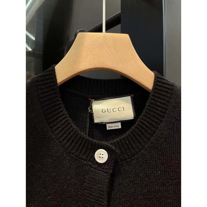 G*u*i women gg extra fine wool cardigan black horsebit intarsia v-neck two front pockets