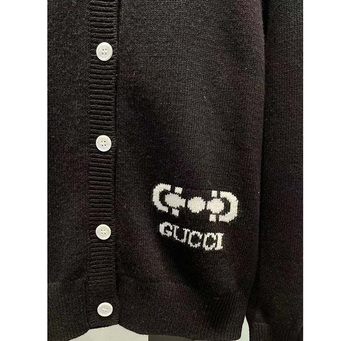 G*u*i women gg extra fine wool cardigan black horsebit intarsia v-neck two front pockets