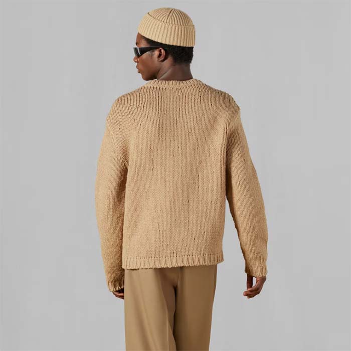 G*u*i men gg knit wool sweater G*u*i intarsia camel ivory crewneck long sleeves