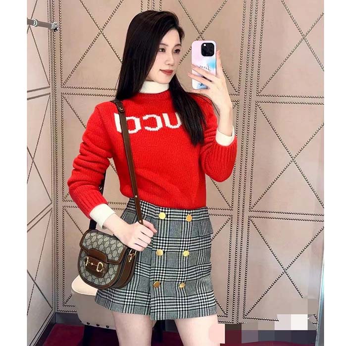 G*u*i women gg red wool top G*u*i intarsia crewneck dropped shoulder long sleeves