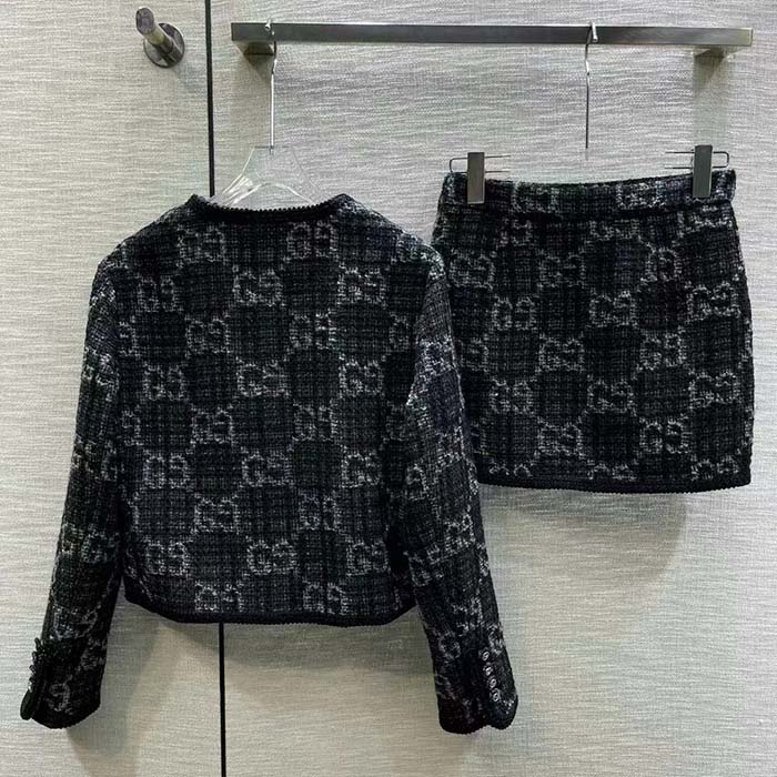 G*u*i women gg tweed skirt dark grey lined fitted waistband two side pockets mini length style ‎774516 zapa4 1074