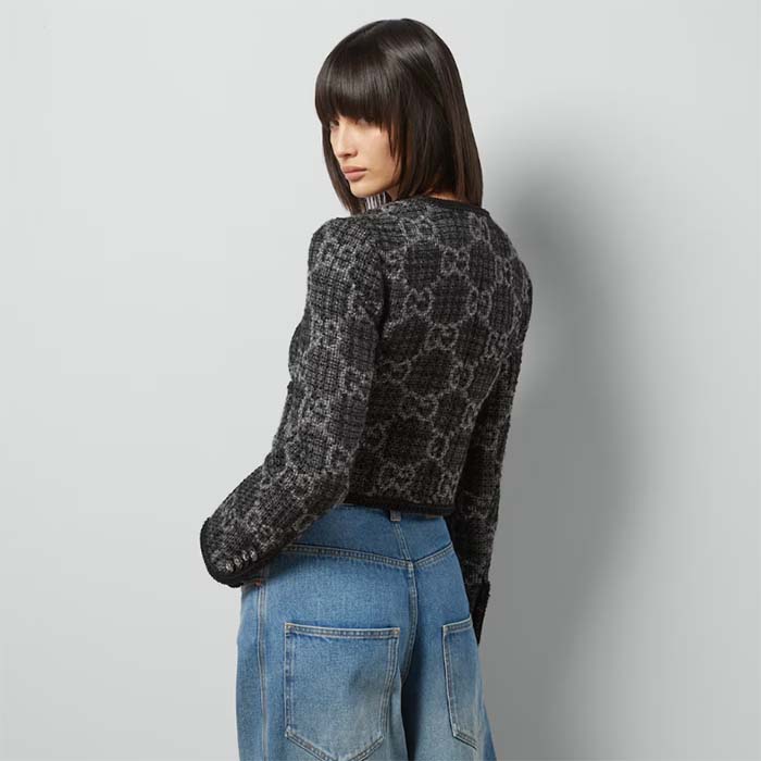 G*u*i women gg tweed jacket dark grey lined collarless two front pockets button closure style ‎761164 zapa4 1158