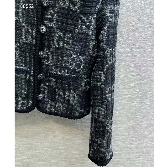 G*u*i women gg tweed jacket dark grey lined collarless two front pockets button closure style ‎761164 zapa4 1158