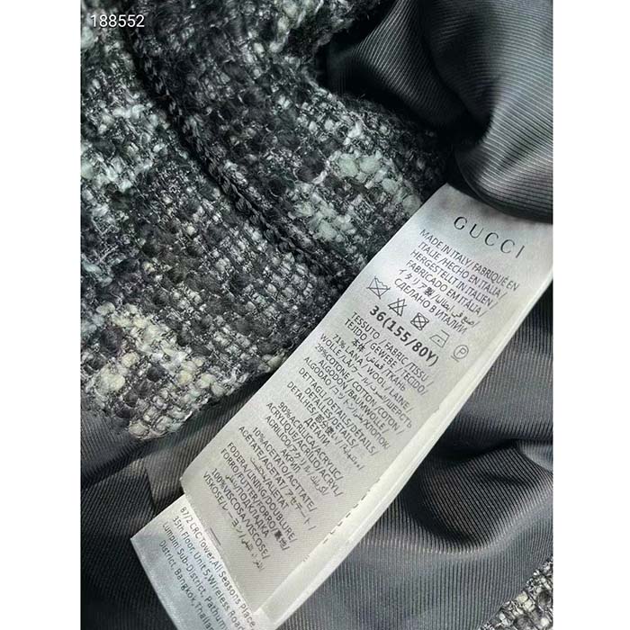 G*u*i women gg tweed jacket dark grey lined collarless two front pockets button closure style ‎761164 zapa4 1158