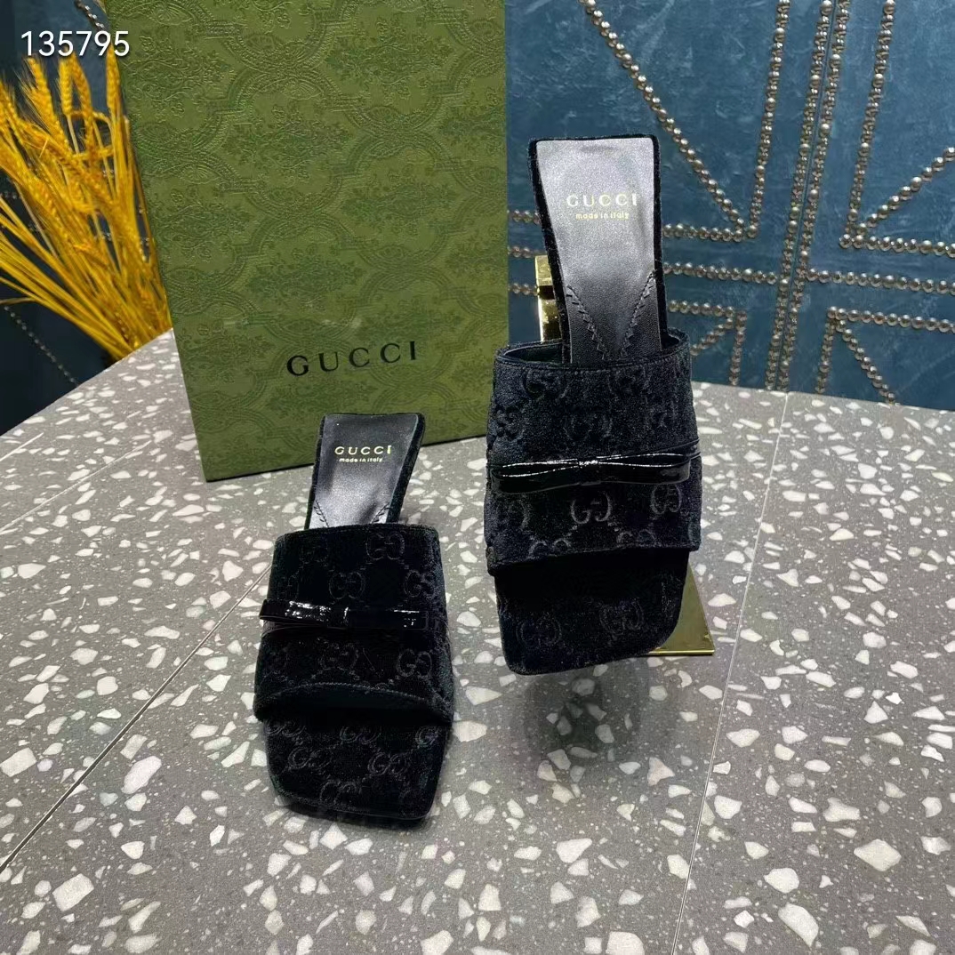 G*u*i women’s gg slide sandal black gg velvet square toe low 4.3 cm heel