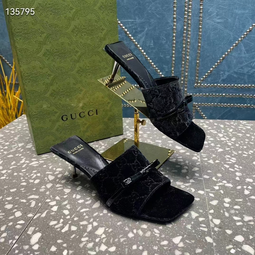 G*u*i women’s gg slide sandal black gg velvet square toe low 4.3 cm heel