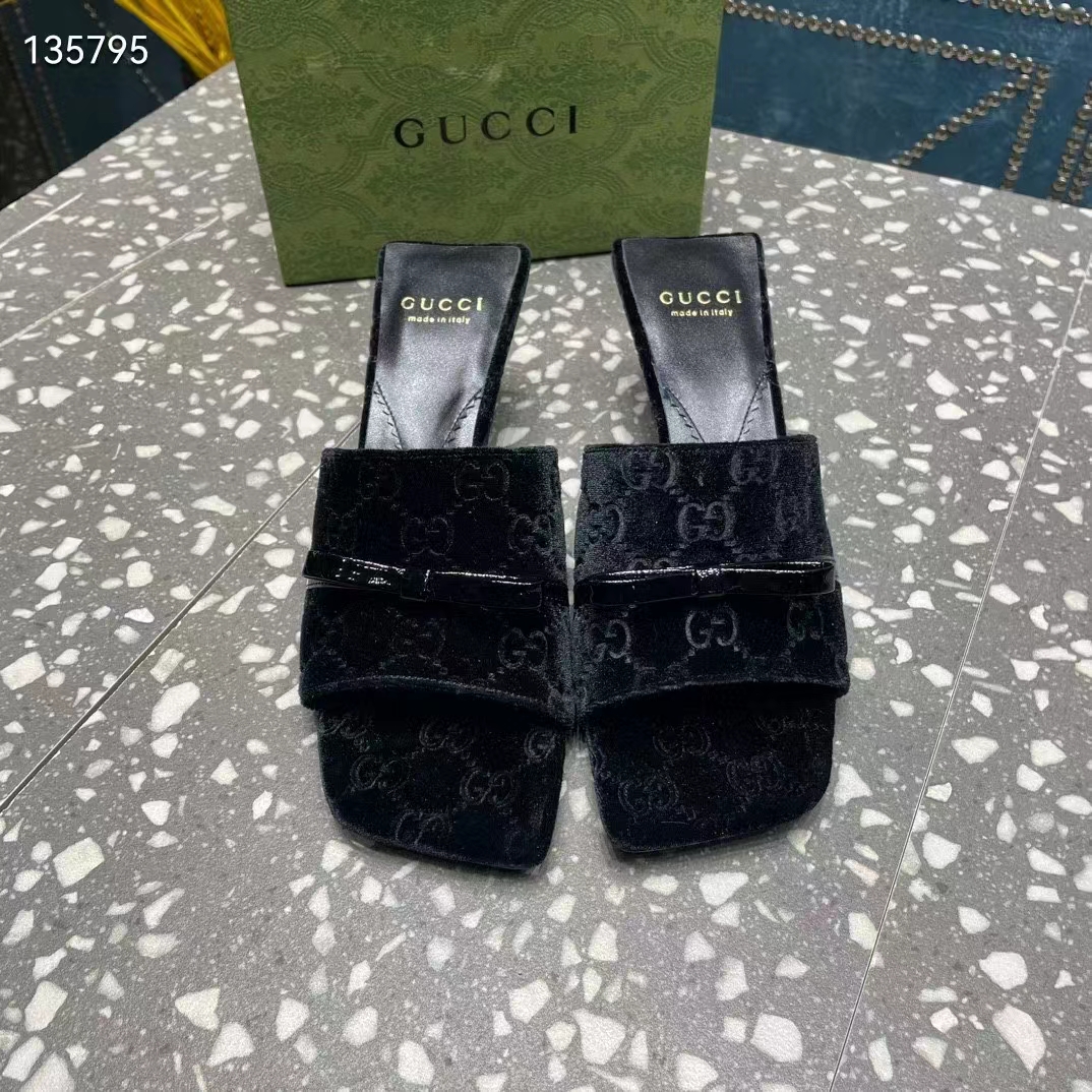 G*u*i women’s gg slide sandal black gg velvet square toe low 4.3 cm heel