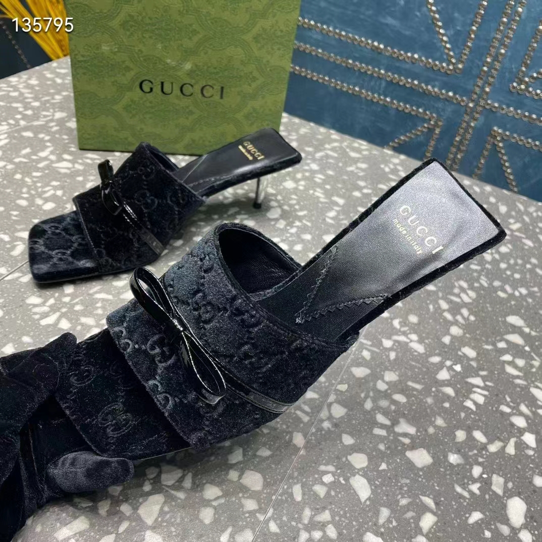 G*u*i women’s gg slide sandal black gg velvet square toe low 4.3 cm heel