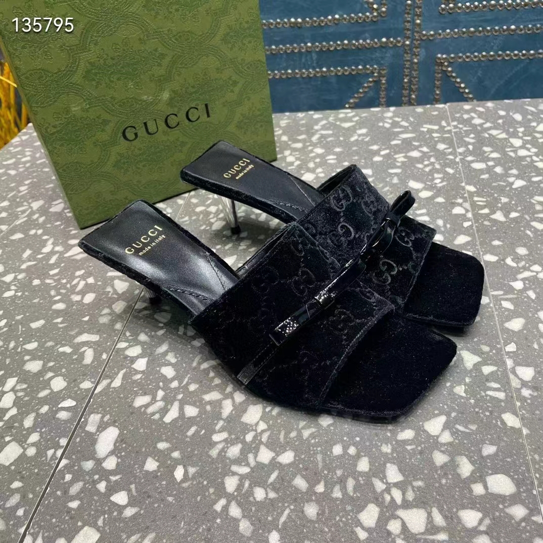 G*u*i women’s gg slide sandal black gg velvet square toe low 4.3 cm heel