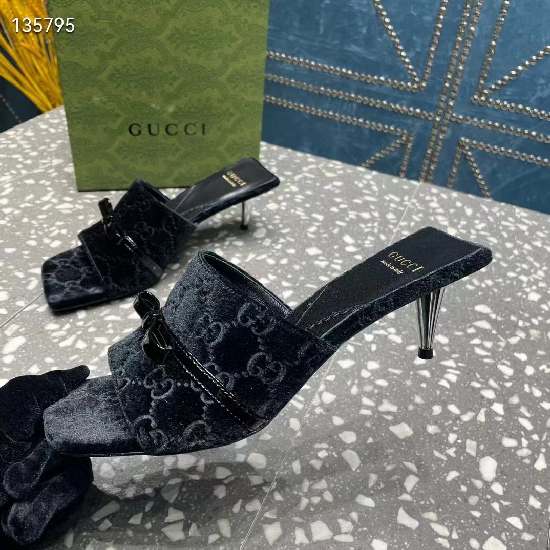 G*u*i women’s gg slide sandal black gg velvet square toe low 4.3 cm heel