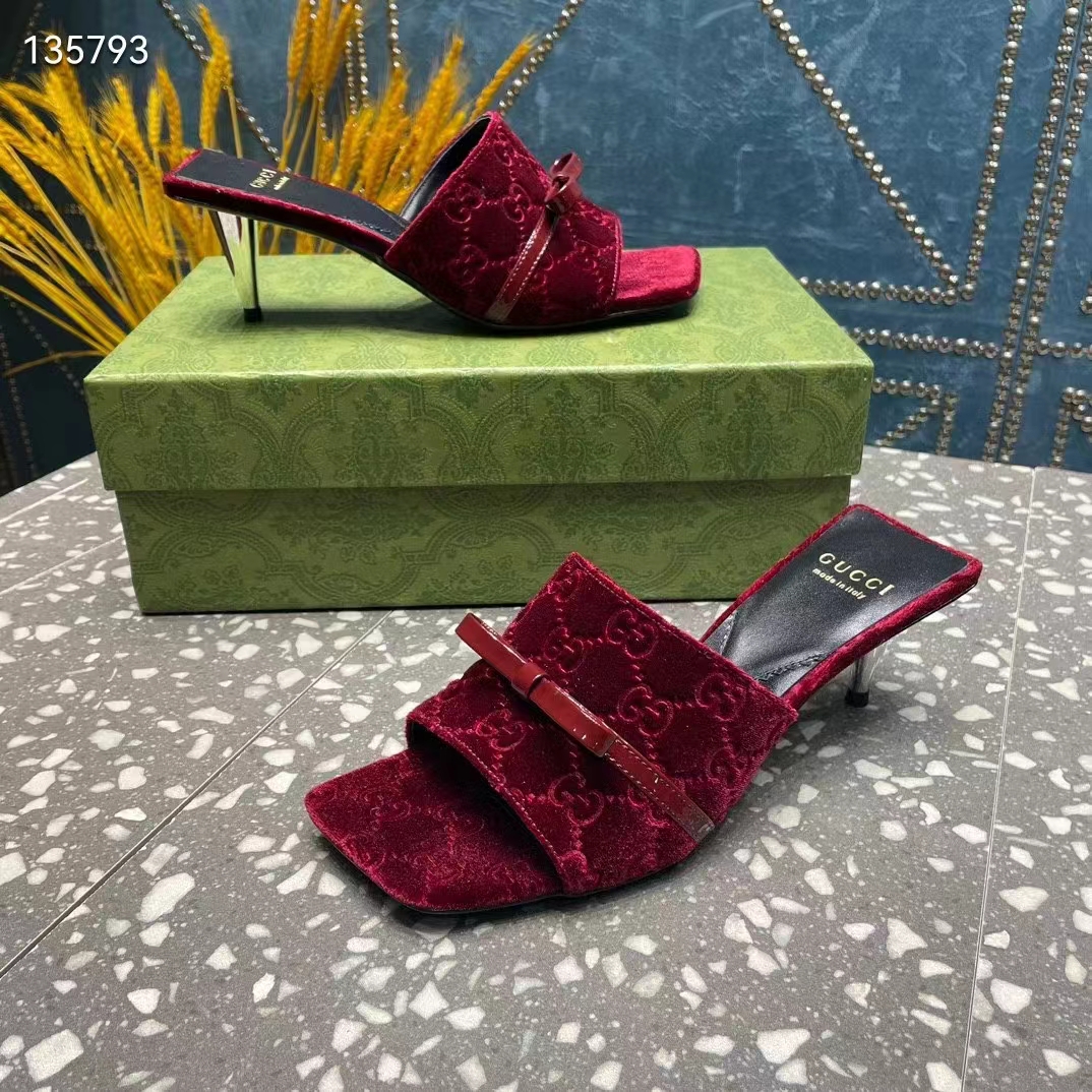 G*u*i women’s gg slide sandal burgundy gg velvet square toe low 4.3 cm heel