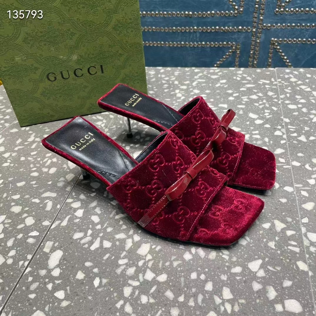 G*u*i women’s gg slide sandal burgundy gg velvet square toe low 4.3 cm heel