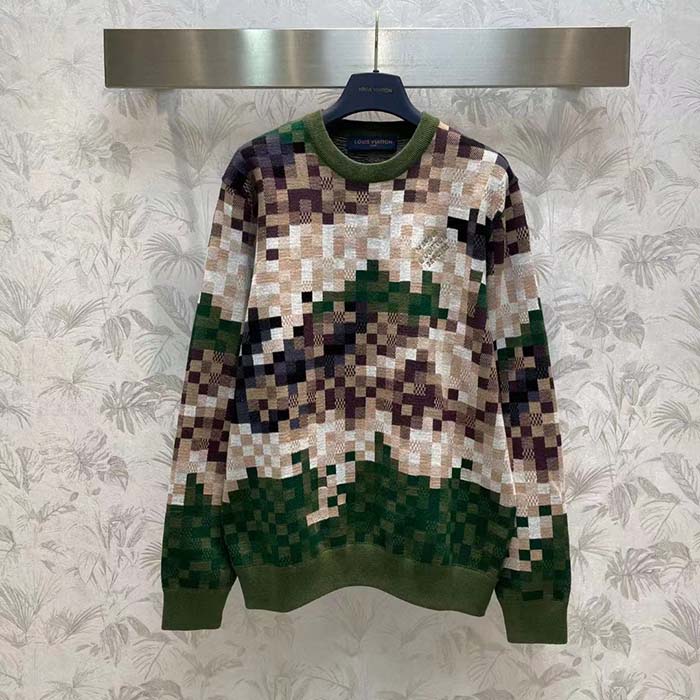 Louis Vuitton Men LV Damier Cotton Jacquard Pullover Regular Fit Allover Damoflage Multicolor