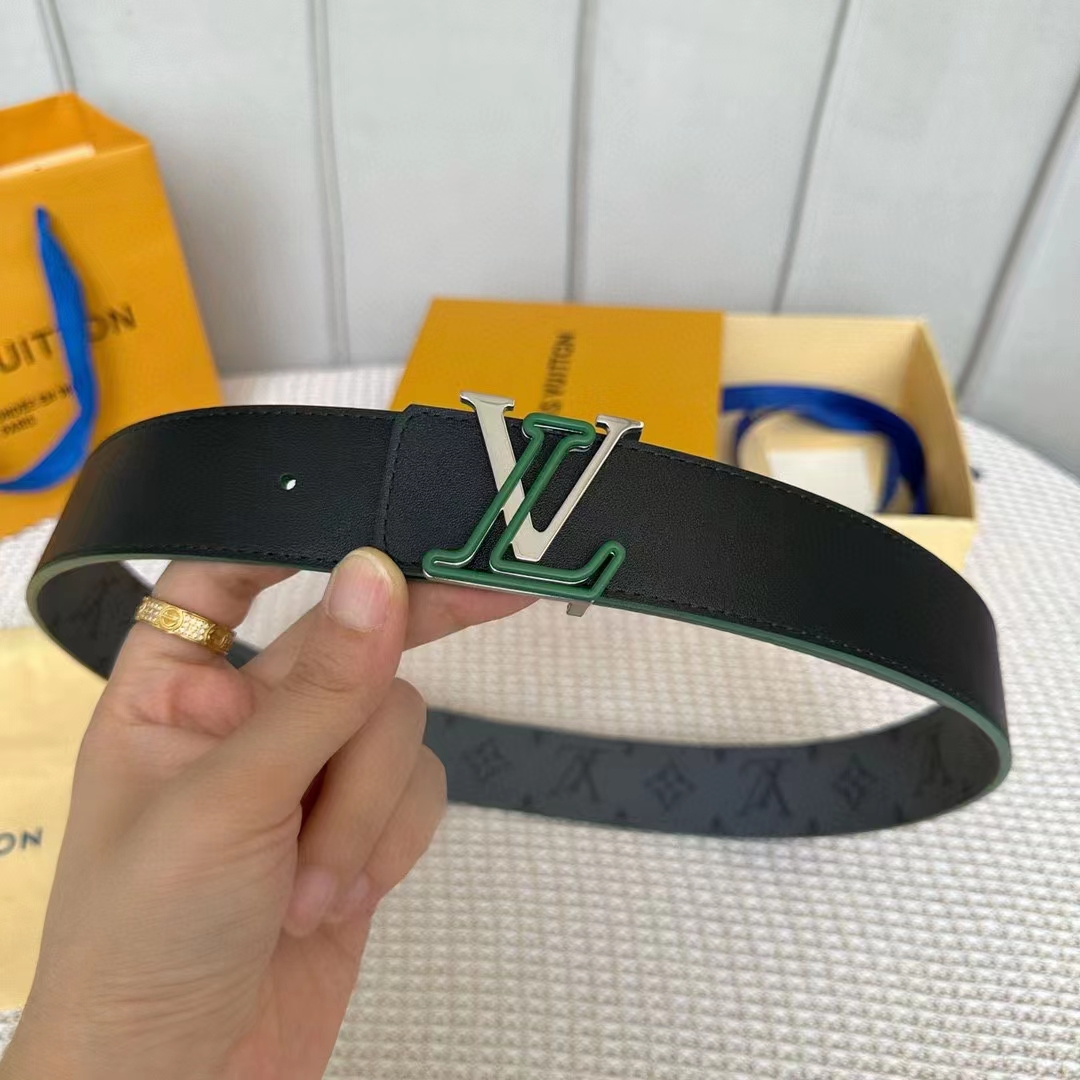 Louis Vuitton Unisex LV Line 40 MM Reversible Belt Green Monogram Eclipse Reverse Coated Canvas Calf Leather