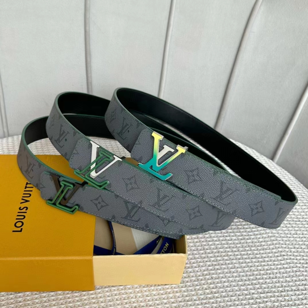 Louis Vuitton Unisex LV Line 40 MM Reversible Belt Green Monogram Eclipse Reverse Coated Canvas Calf Leather