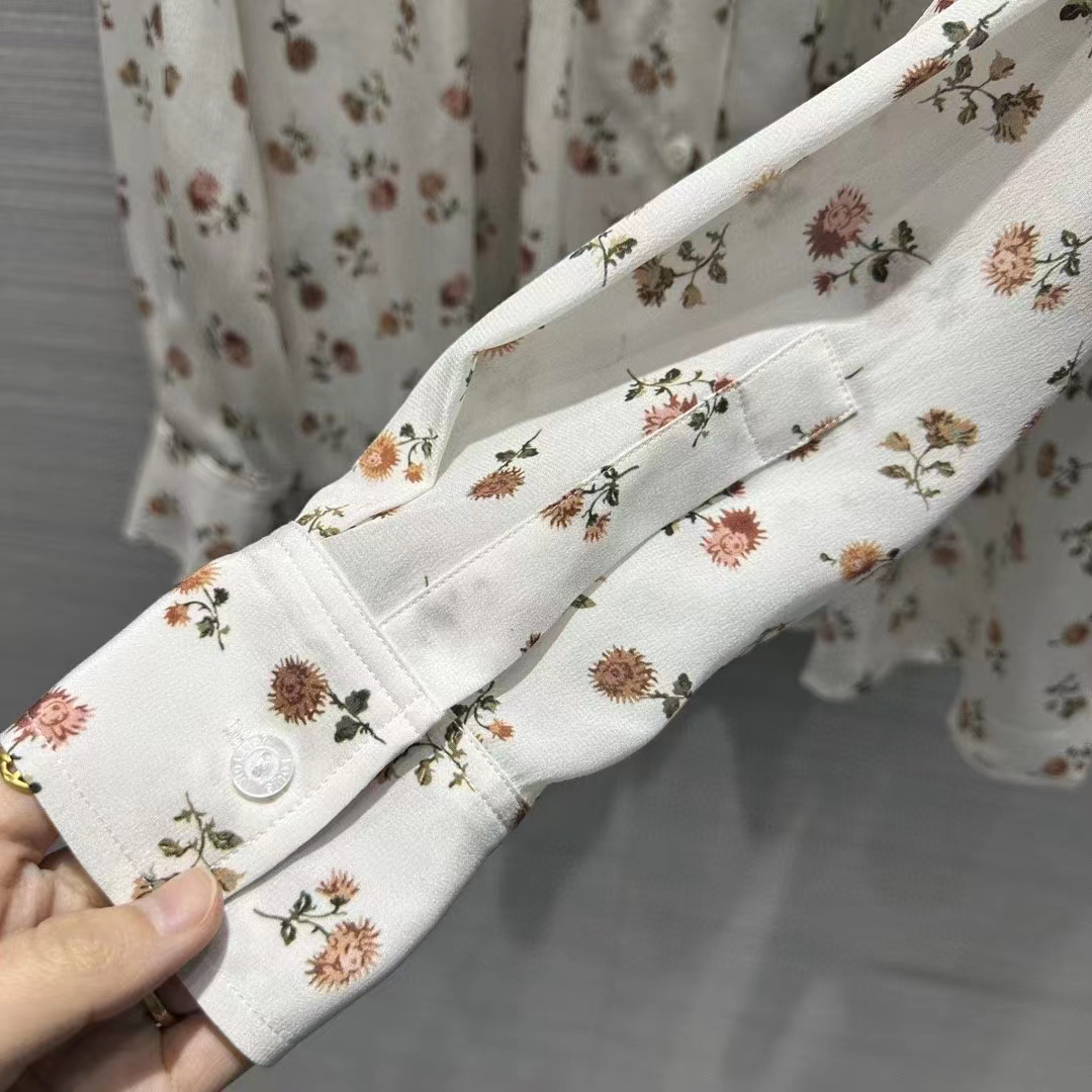 Louis Vuitton Women LV Floral Print Ruffle Collar Shirt Silk Milky White Regular Fit