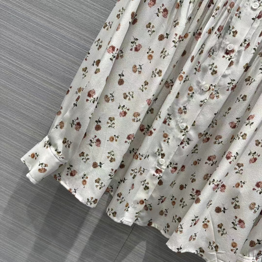 Louis Vuitton Women LV Floral Print Ruffle Collar Shirt Silk Milky White Regular Fit