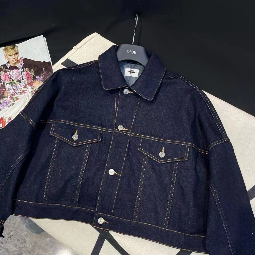 Dior Men CD Cropped Jacket Deep Blue Cotton Denim Bee Unlined